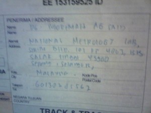 THIS IS A PROOF OF DELIVERY TO THE MALAYSIA